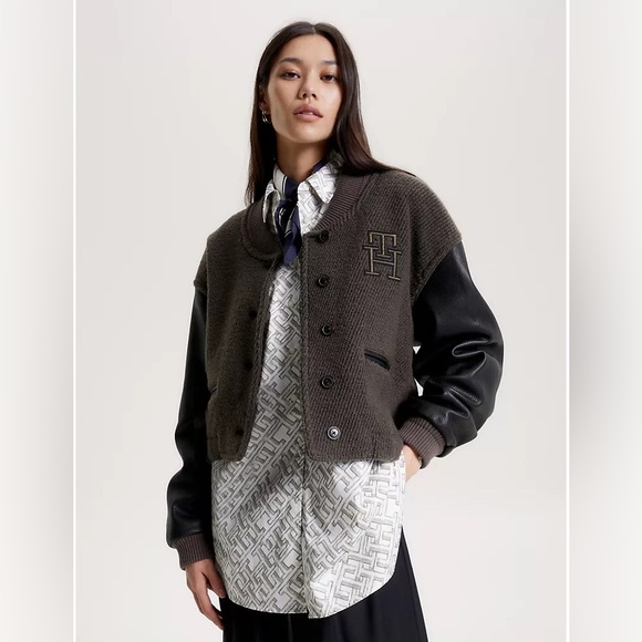 TOMMY HILFIGER - Mixed Media Varsity Jacket - Small - Used Once - Picture 1 of 3